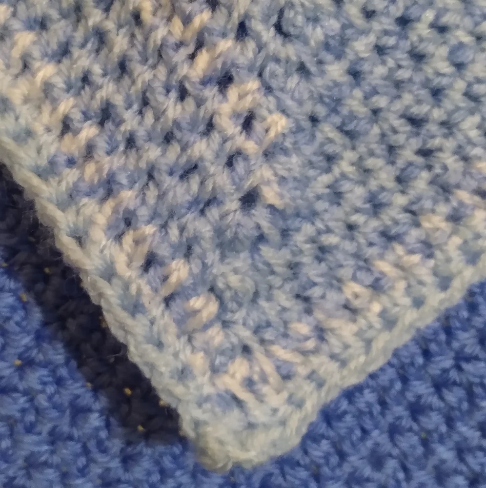 Artisan Handmade Crocheted Crochet Baby Blanket Blue White